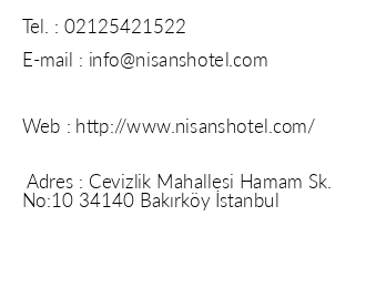 Nisans Hotel iletiim bilgileri
